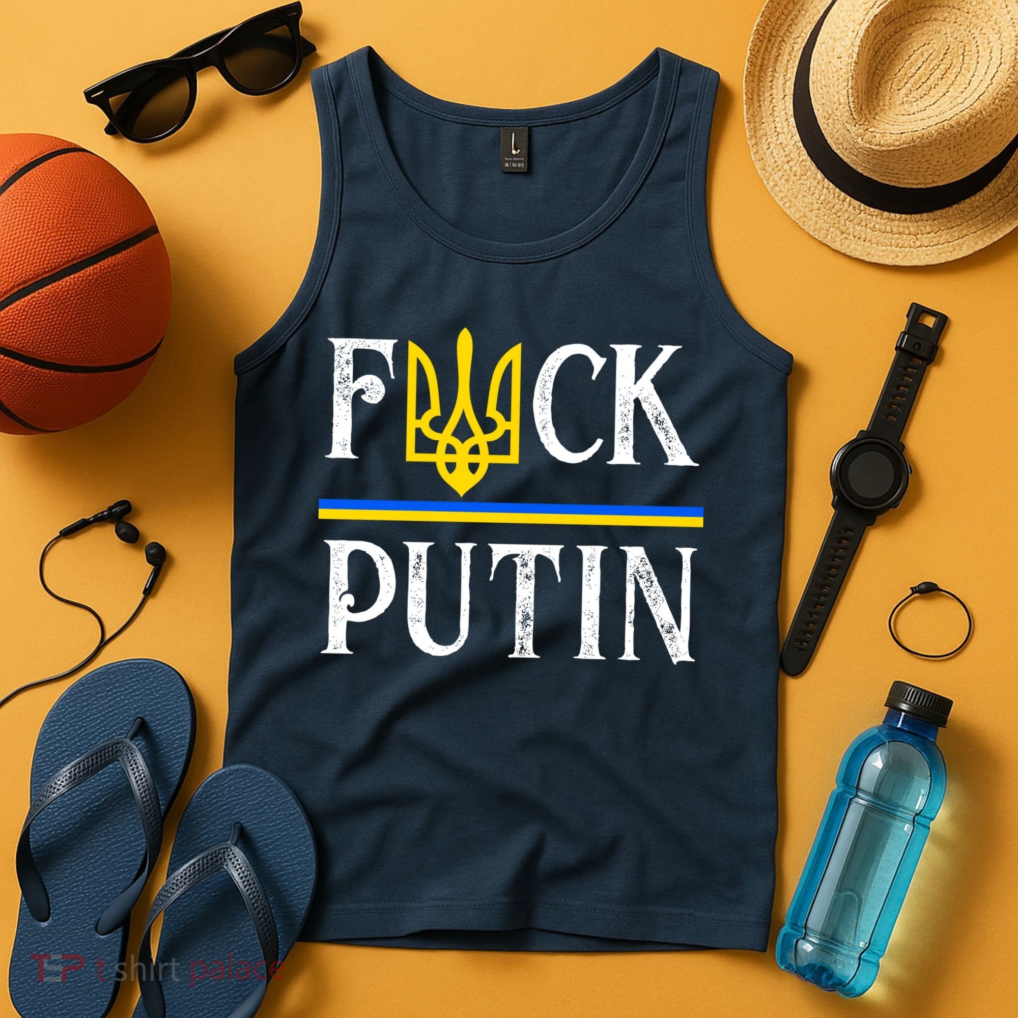 I Stand With Ukraine Flag Logo Trident Funny Anti Putin Tank Top