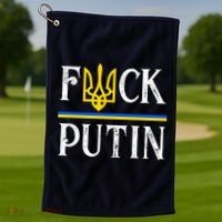 I Stand With Ukraine Flag Logo Trident Funny Anti Putin Golf Towel thumb 1