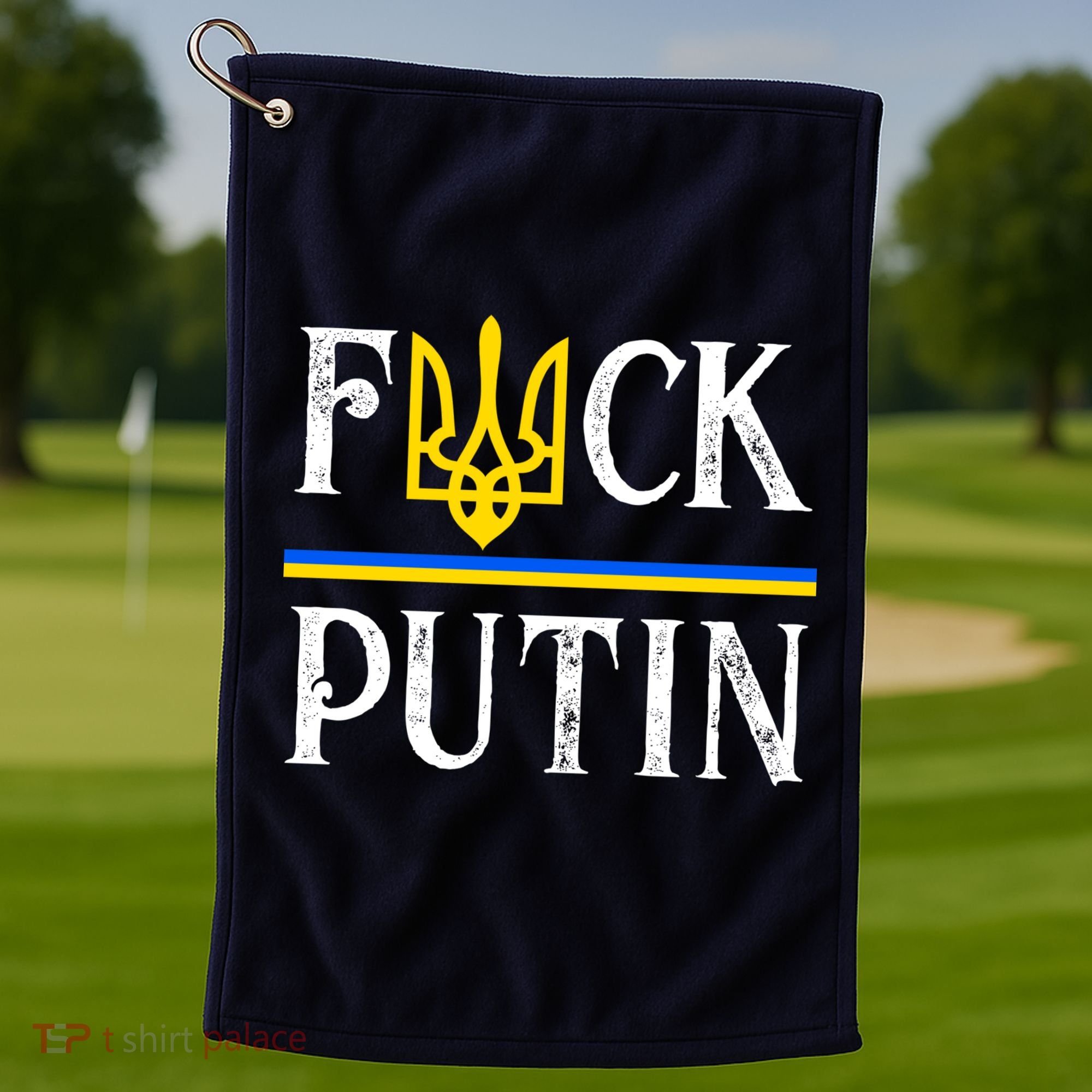 I Stand With Ukraine Flag Logo Trident Funny Anti Putin Golf Towel