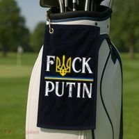 I Stand With Ukraine Flag Logo Trident Funny Anti Putin Golf Towel thumb 2