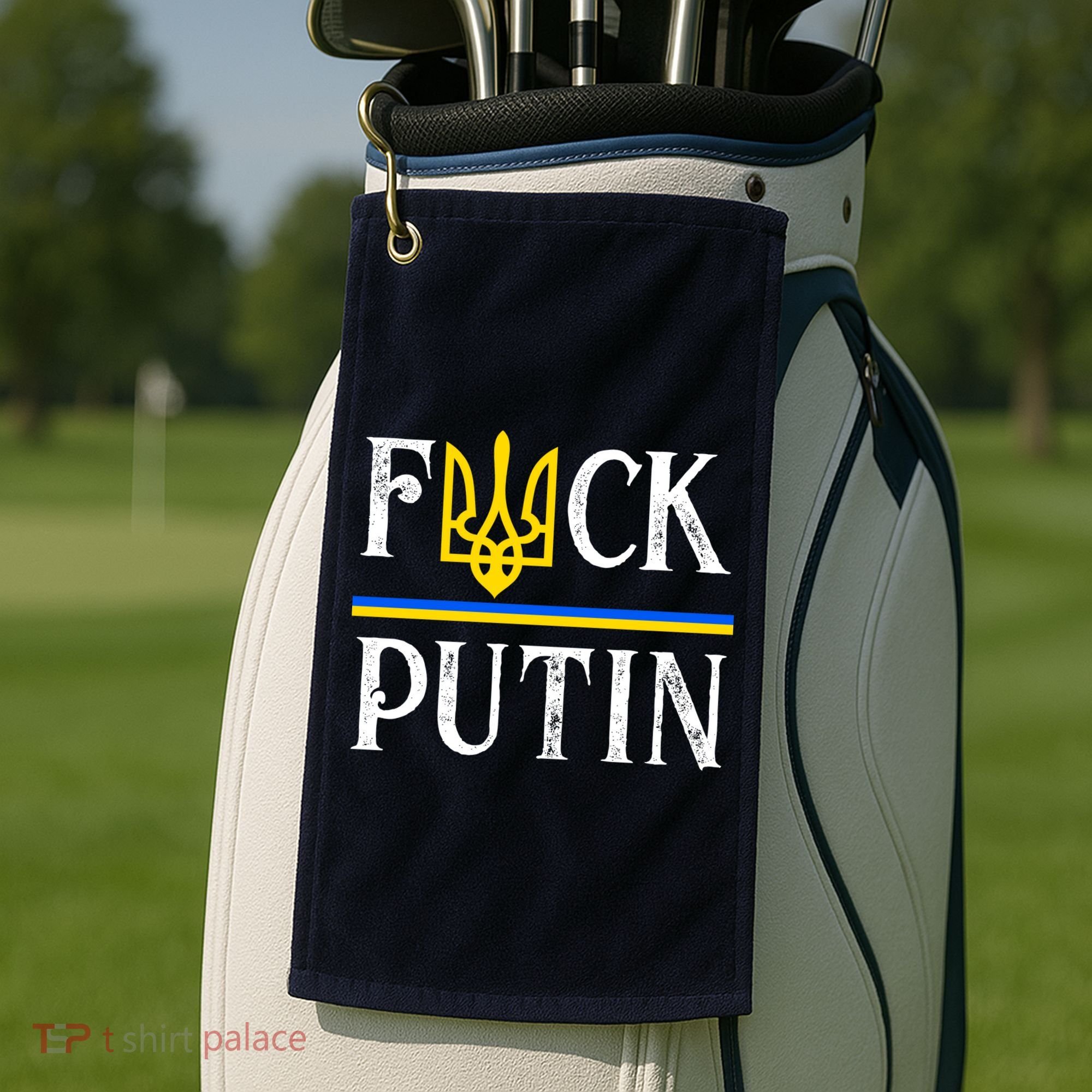 I Stand With Ukraine Flag Logo Trident Funny Anti Putin Golf Towel