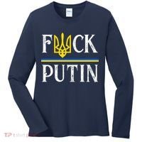 I Stand With Ukraine Flag Logo Trident Funny Anti Putin Women's Long Sleeve Shirt thumb 0