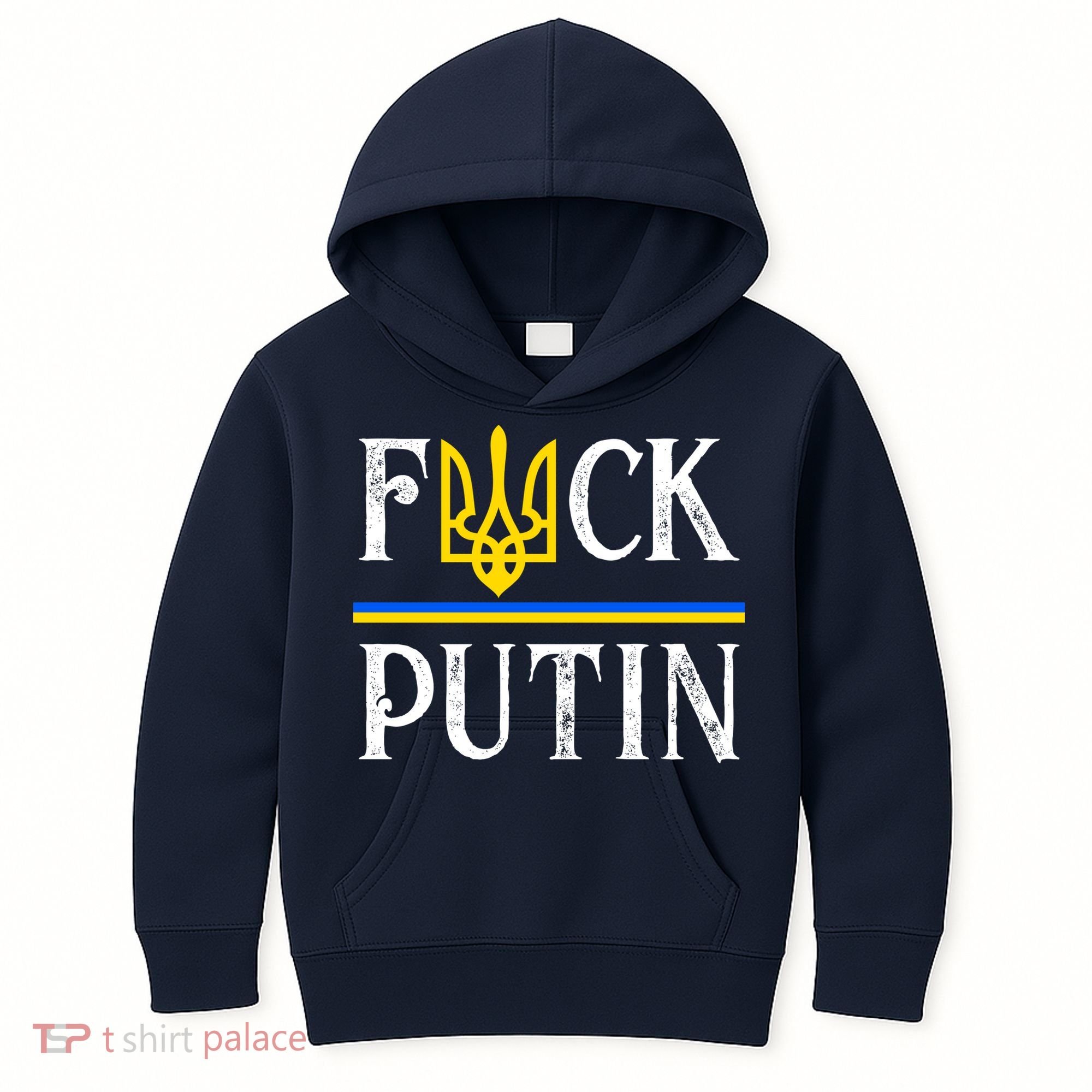 I Stand With Ukraine Flag Logo Trident Funny Anti Putin Kids Hoodie
