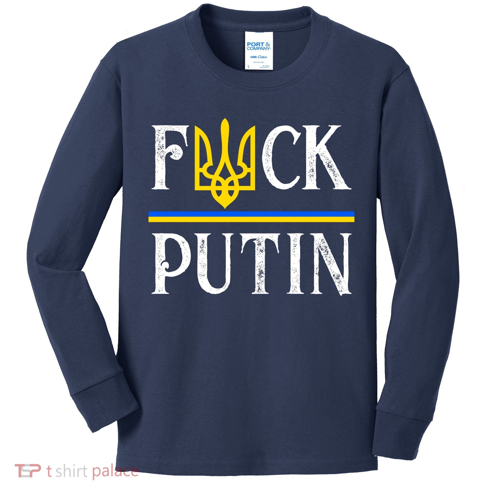 I Stand With Ukraine Flag Logo Trident Funny Anti Putin Kids Long Sleeve Shirt