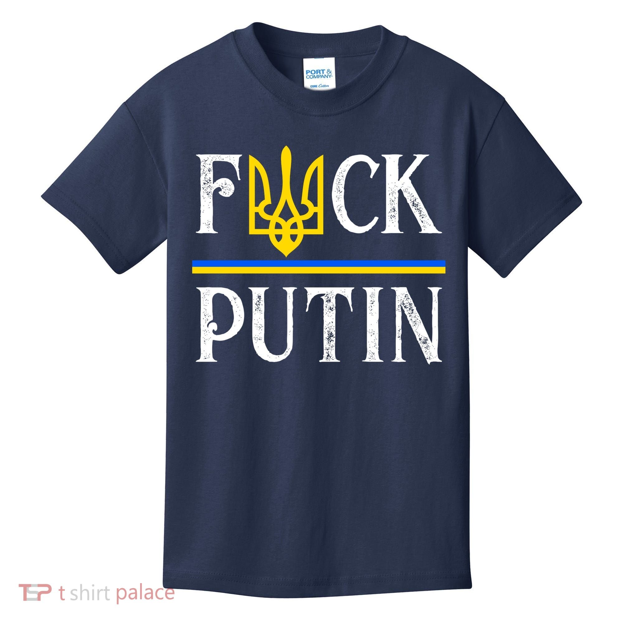 I Stand With Ukraine Flag Logo Trident Funny Anti Putin Kids T-Shirt