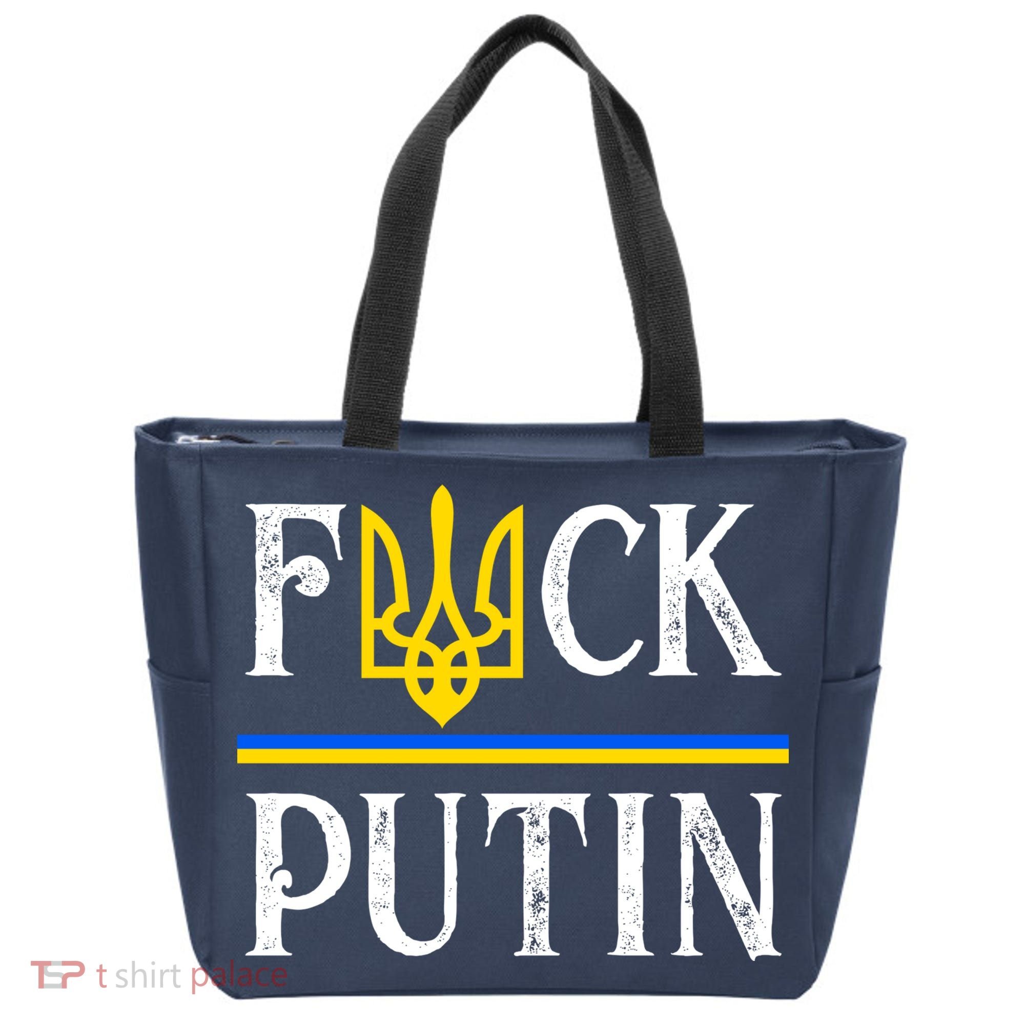 I Stand With Ukraine Flag Logo Trident Funny Anti Putin Tote Bag