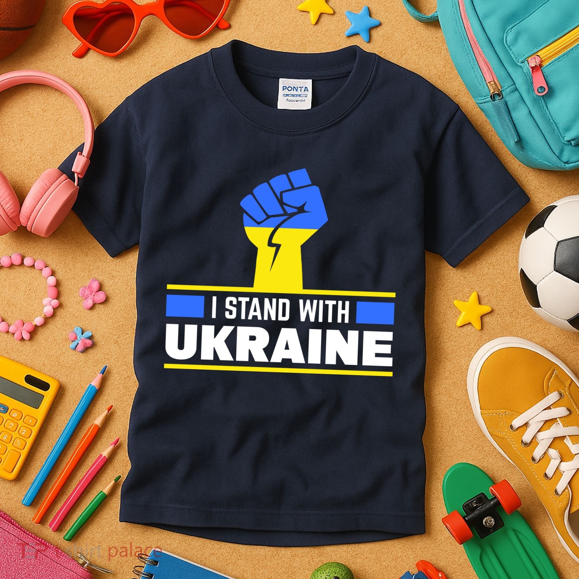 I Stand With Ukraine Support Love Peace Fist Kids T-Shirt