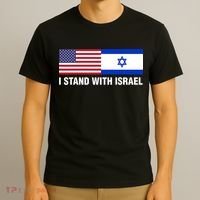 I Stand With Israel American Flag Israeli Flag T-Shirt thumb 3