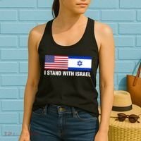 I Stand With Israel American Flag Israeli Flag Women's Tank Top thumb 2