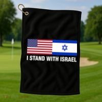 I Stand With Israel American Flag Israeli Flag Golf Towel thumb 1