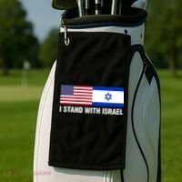 I Stand With Israel American Flag Israeli Flag Golf Towel thumb 2