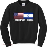 I Stand With Israel American Flag Israeli Flag Kids Sweatshirt thumb 0