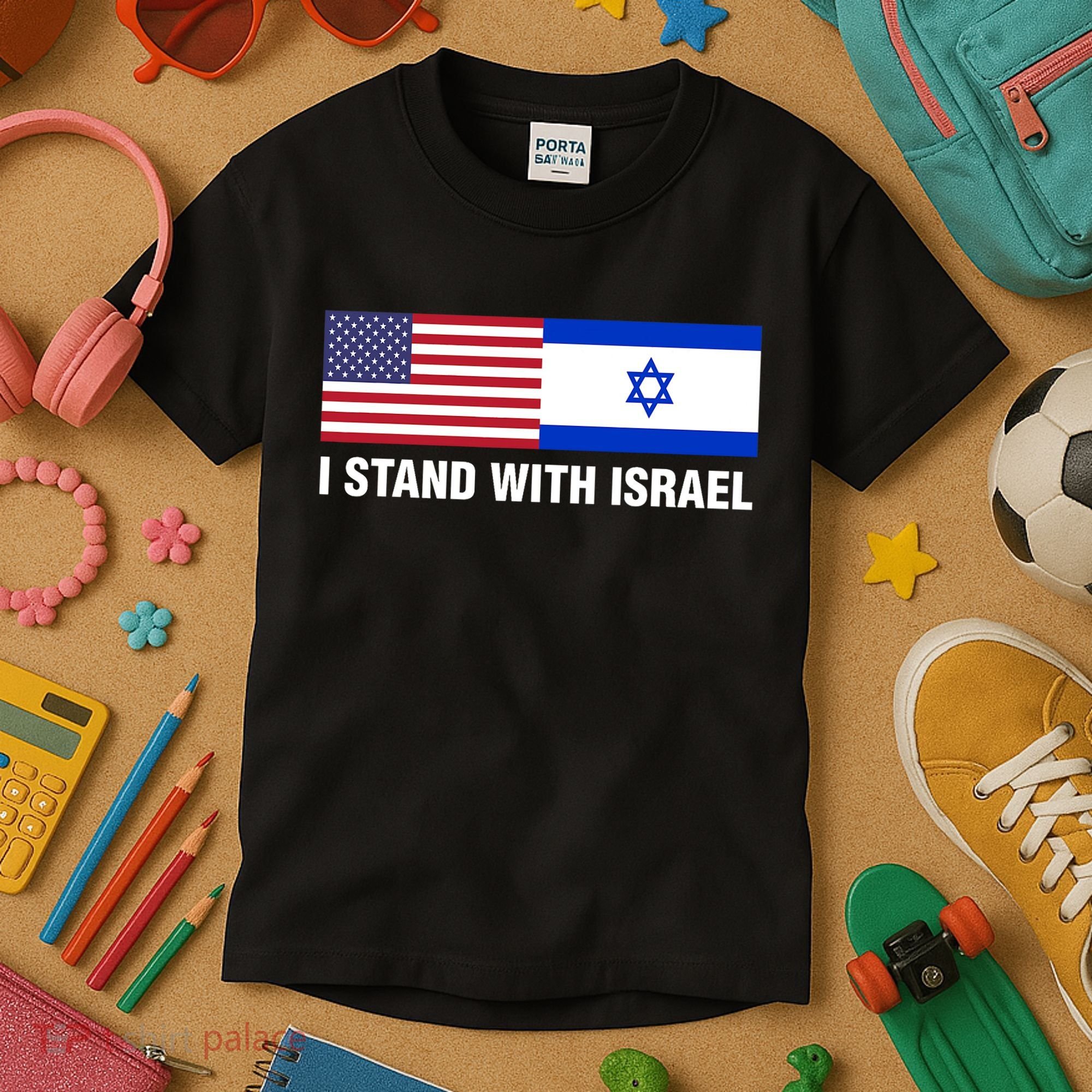 I Stand With Israel American Flag Israeli Flag Kids T-Shirt