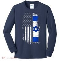 I Stand With Israel Usa Israel Flags Kids Long Sleeve Shirt thumb 0
