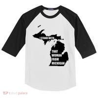 I Stand With That Woman From Michigan Kids Colorblock Raglan Jersey thumb 0