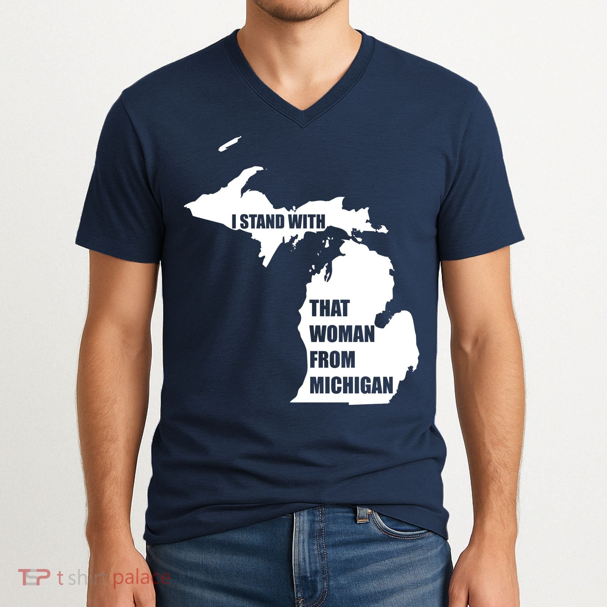 I Stand With That Woman From Michigan V-Neck T-Shirt