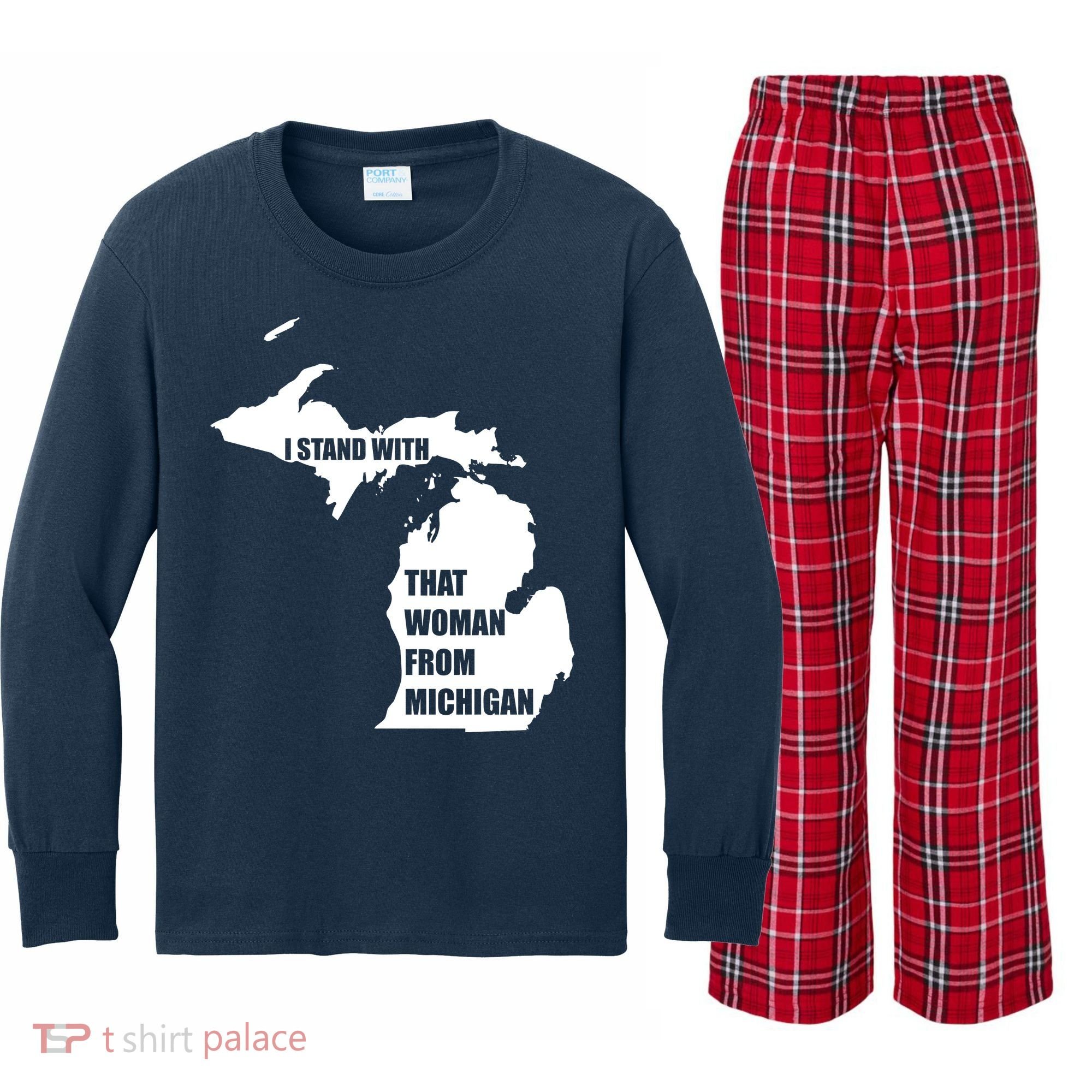 I Stand With That Woman From Michigan Kids Long Sleeve Plaid Pajama Set