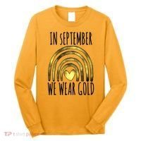 In September We Wear Gold Childhood Cancer Rainbow Long Sleeve Shirt thumb 0