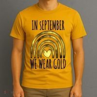 In September We Wear Gold Childhood Cancer Rainbow T-Shirt thumb 3
