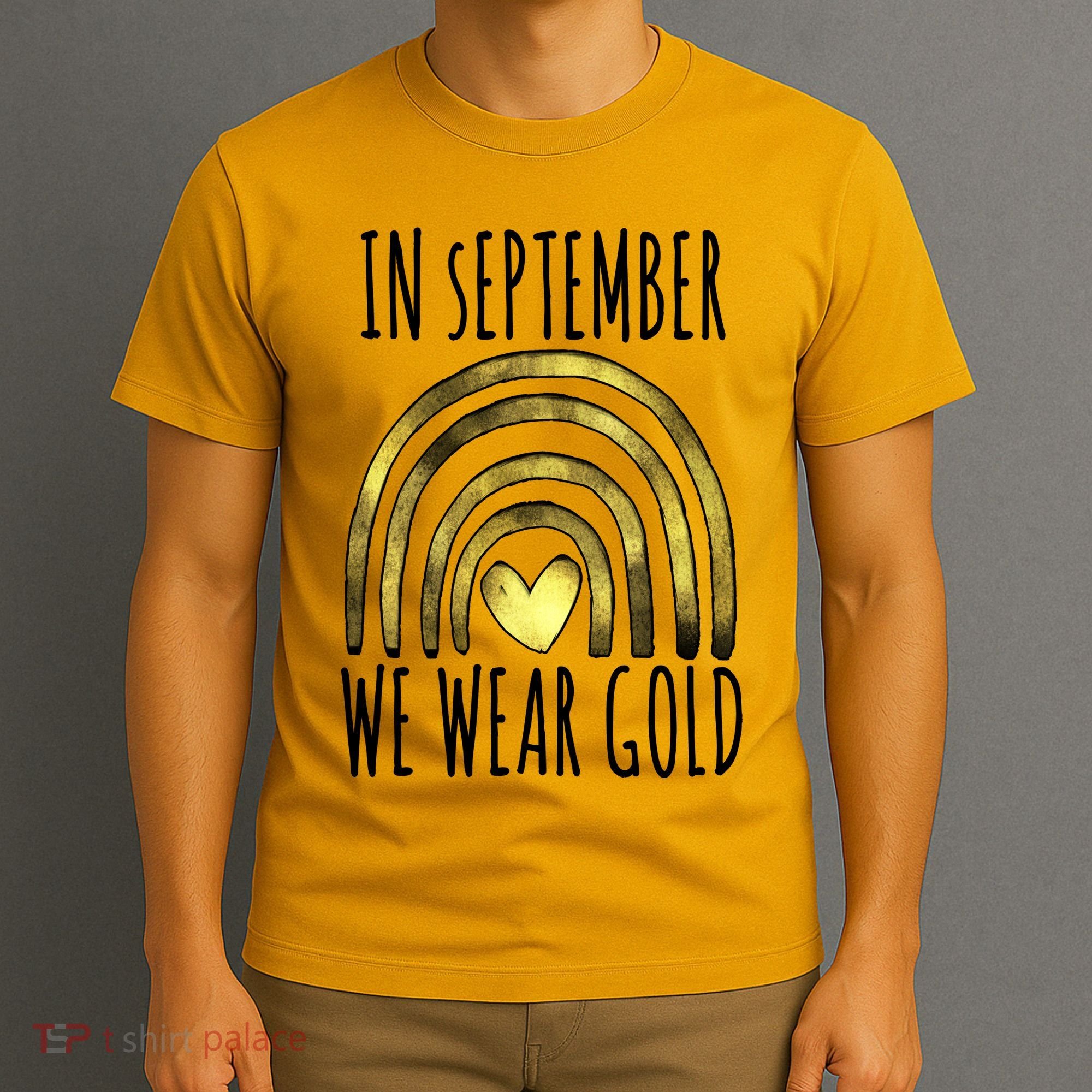 In September We Wear Gold Childhood Cancer Rainbow T-Shirt