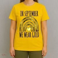 In September We Wear Gold Childhood Cancer Rainbow T-Shirt thumb 4
