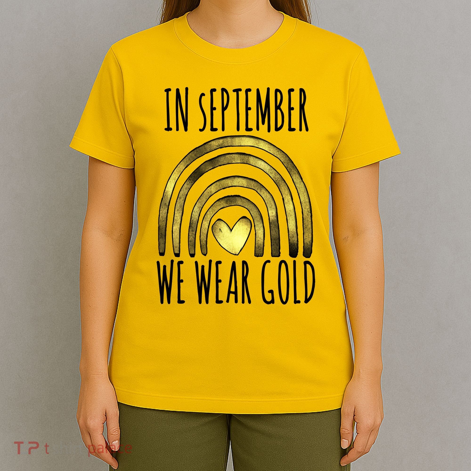 In September We Wear Gold Childhood Cancer Rainbow T-Shirt