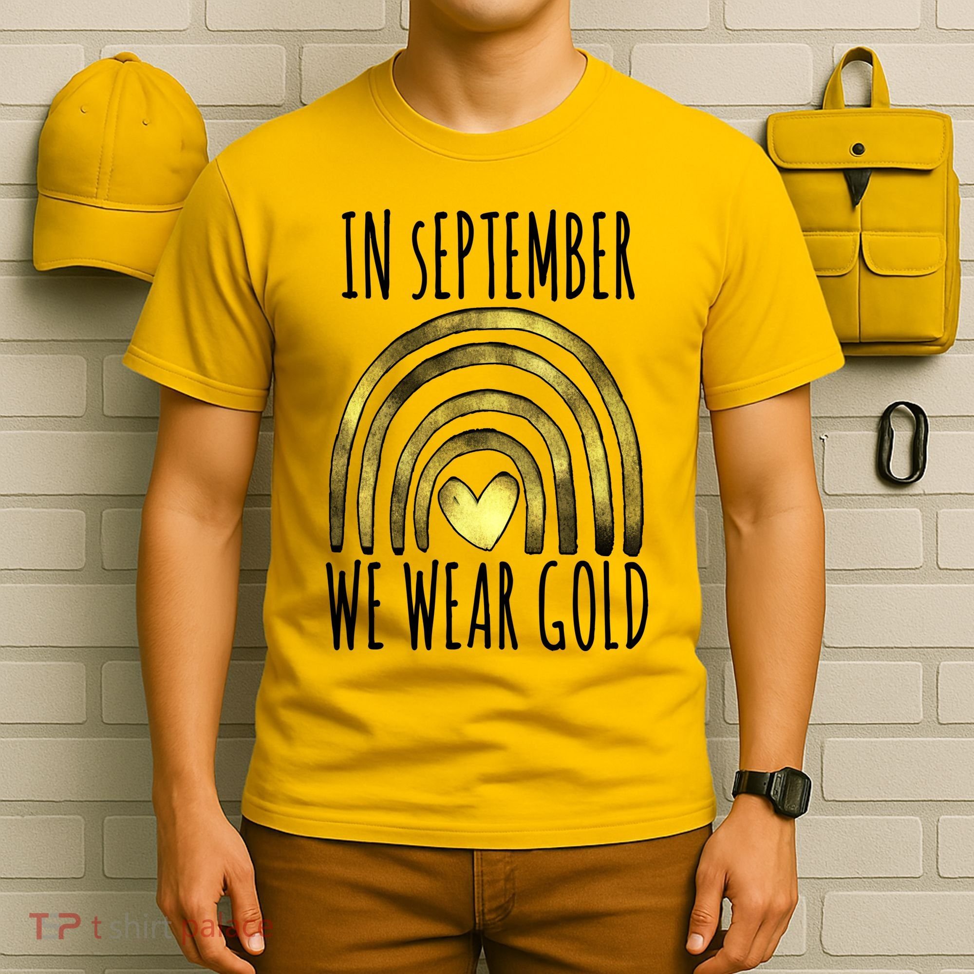 In September We Wear Gold Childhood Cancer Rainbow T-Shirt