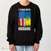 I Stand With Ukraine Painted USA Ukrainian Flags Women's Sweatshirt thumb 0