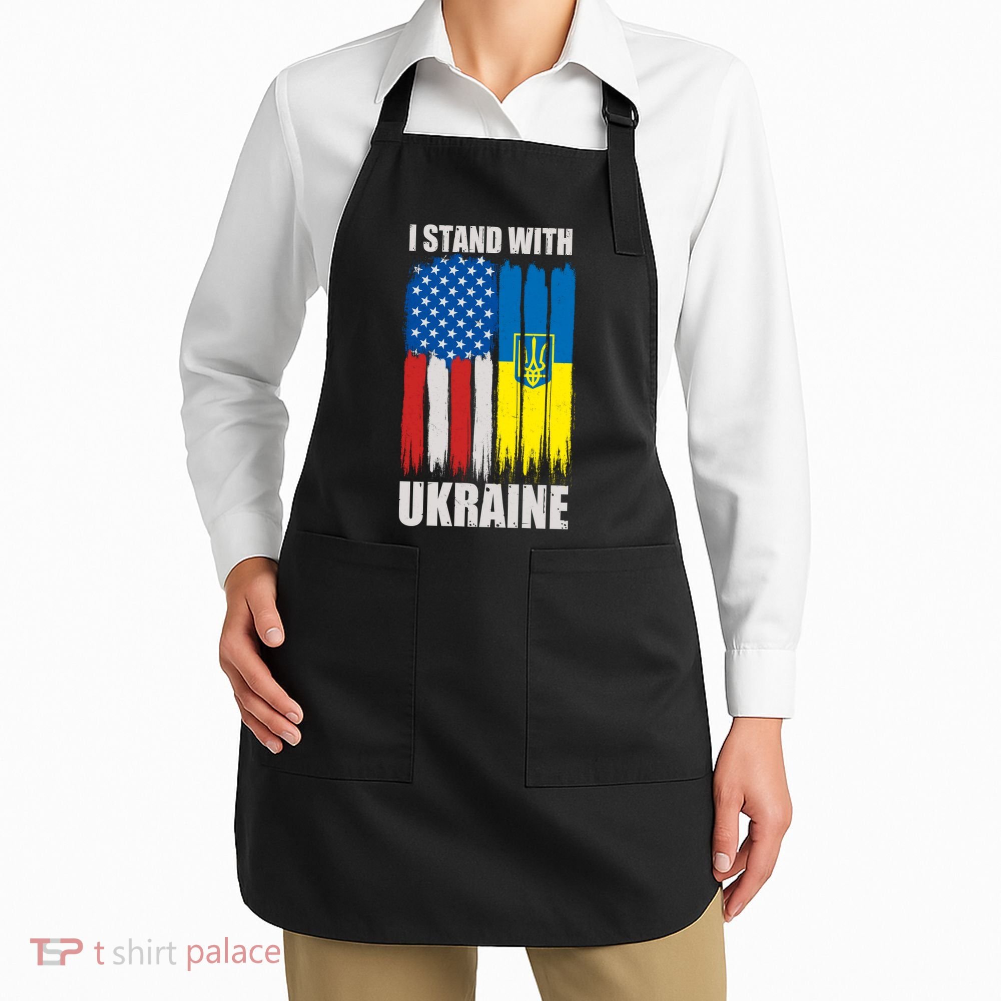 I Stand With Ukraine Painted USA Ukrainian Flags Apron