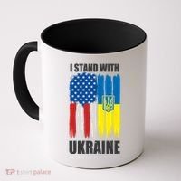 I Stand With Ukraine Painted USA Ukrainian Flags Coffee Mug thumb 0