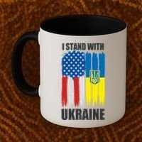 I Stand With Ukraine Painted USA Ukrainian Flags Coffee Mug thumb 2