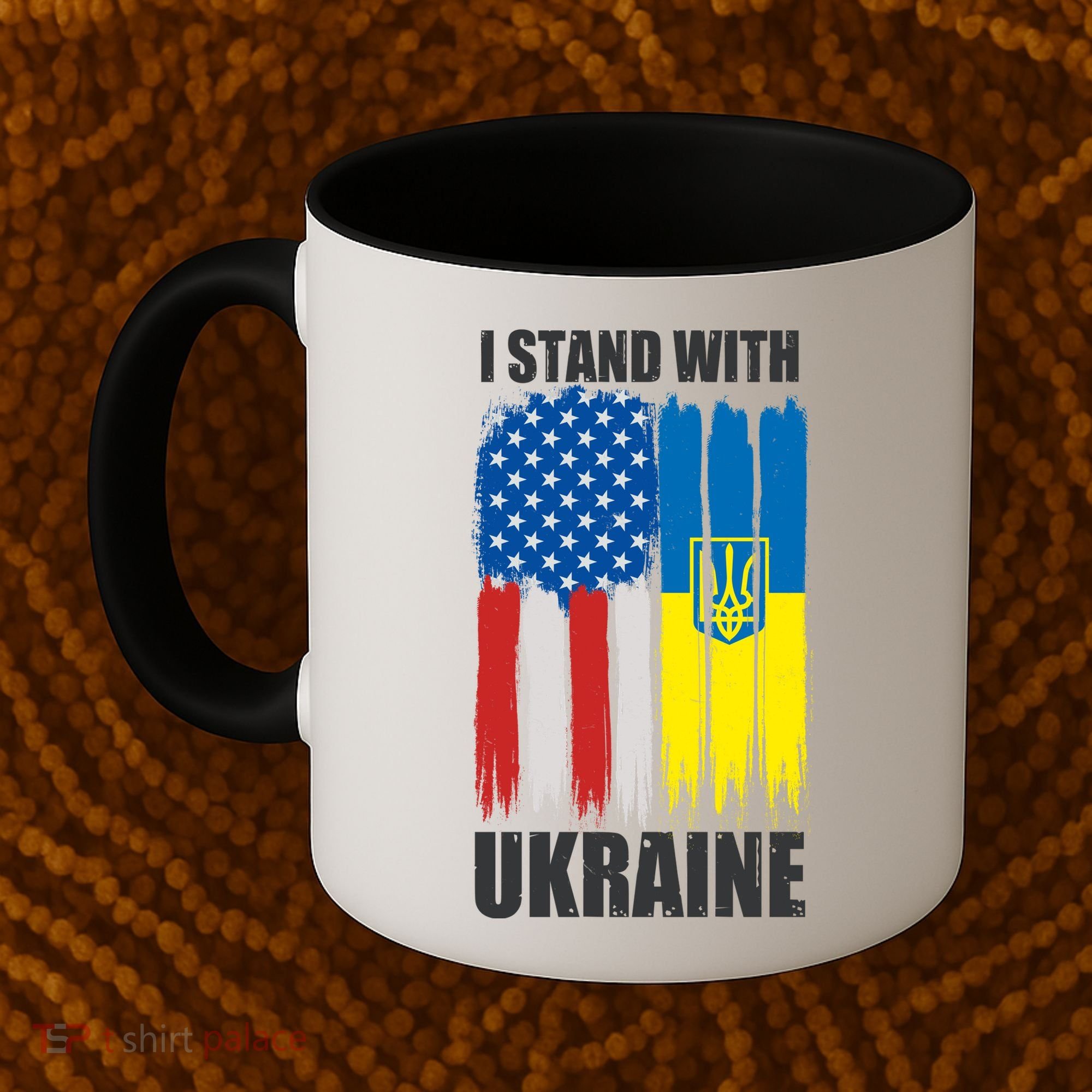 I Stand With Ukraine Painted USA Ukrainian Flags Coffee Mug