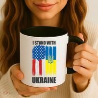 I Stand With Ukraine Painted USA Ukrainian Flags Coffee Mug thumb 3