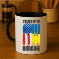 I Stand With Ukraine Painted USA Ukrainian Flags Coffee Mug thumb 4