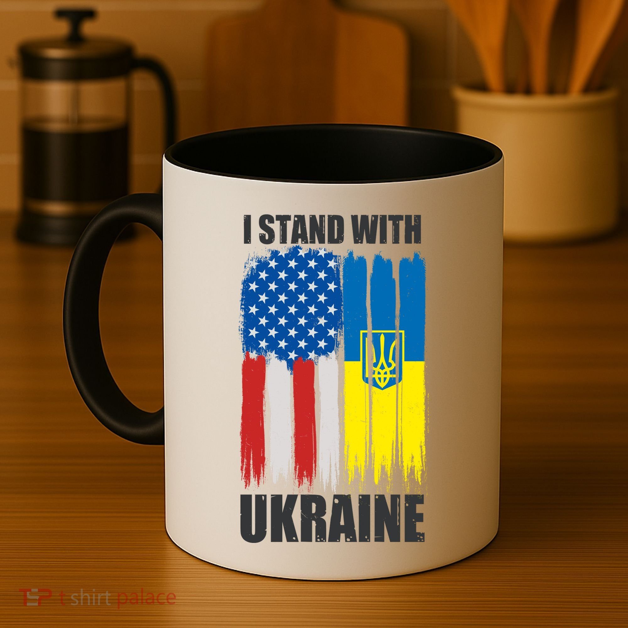 I Stand With Ukraine Painted USA Ukrainian Flags Coffee Mug