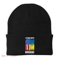 I Stand With Ukraine Painted USA Ukrainian Flags Beanie thumb 0