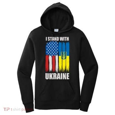 I Stand With Ukraine Painted USA Ukrainian Flags Women's Hoodie