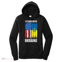 I Stand With Ukraine Painted USA Ukrainian Flags Women's Hoodie thumb 0