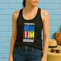 I Stand With Ukraine Painted USA Ukrainian Flags Women's Tank Top thumb 2