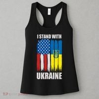 I Stand With Ukraine Painted USA Ukrainian Flags Women's Tank Top thumb 3