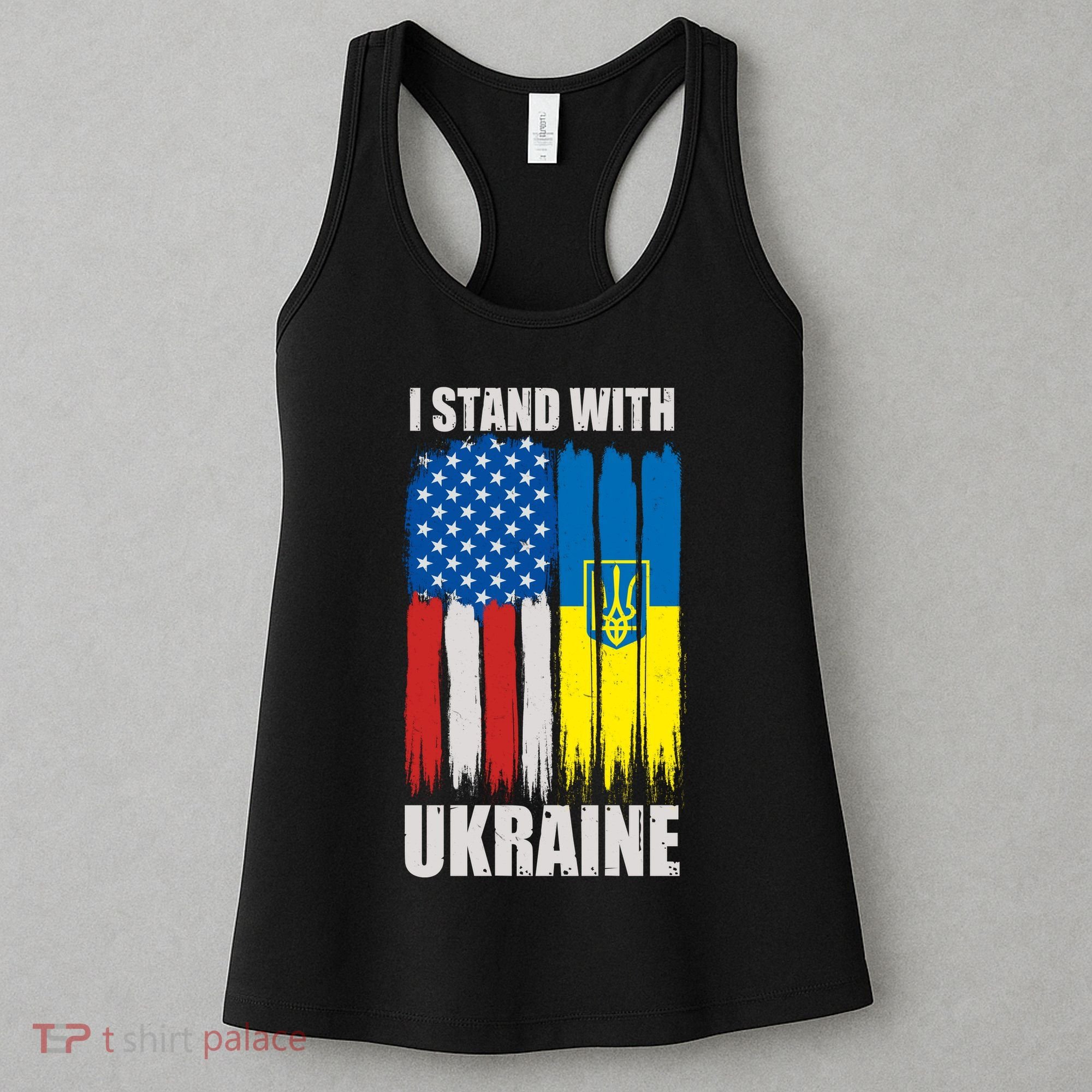 I Stand With Ukraine Painted USA Ukrainian Flags Women's Tank Top