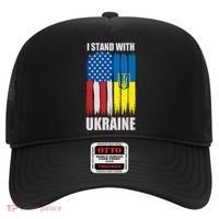 I Stand With Ukraine Painted USA Ukrainian Flags Hat thumb 0