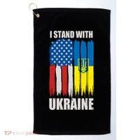 I Stand With Ukraine Painted USA Ukrainian Flags Golf Towel thumb 0