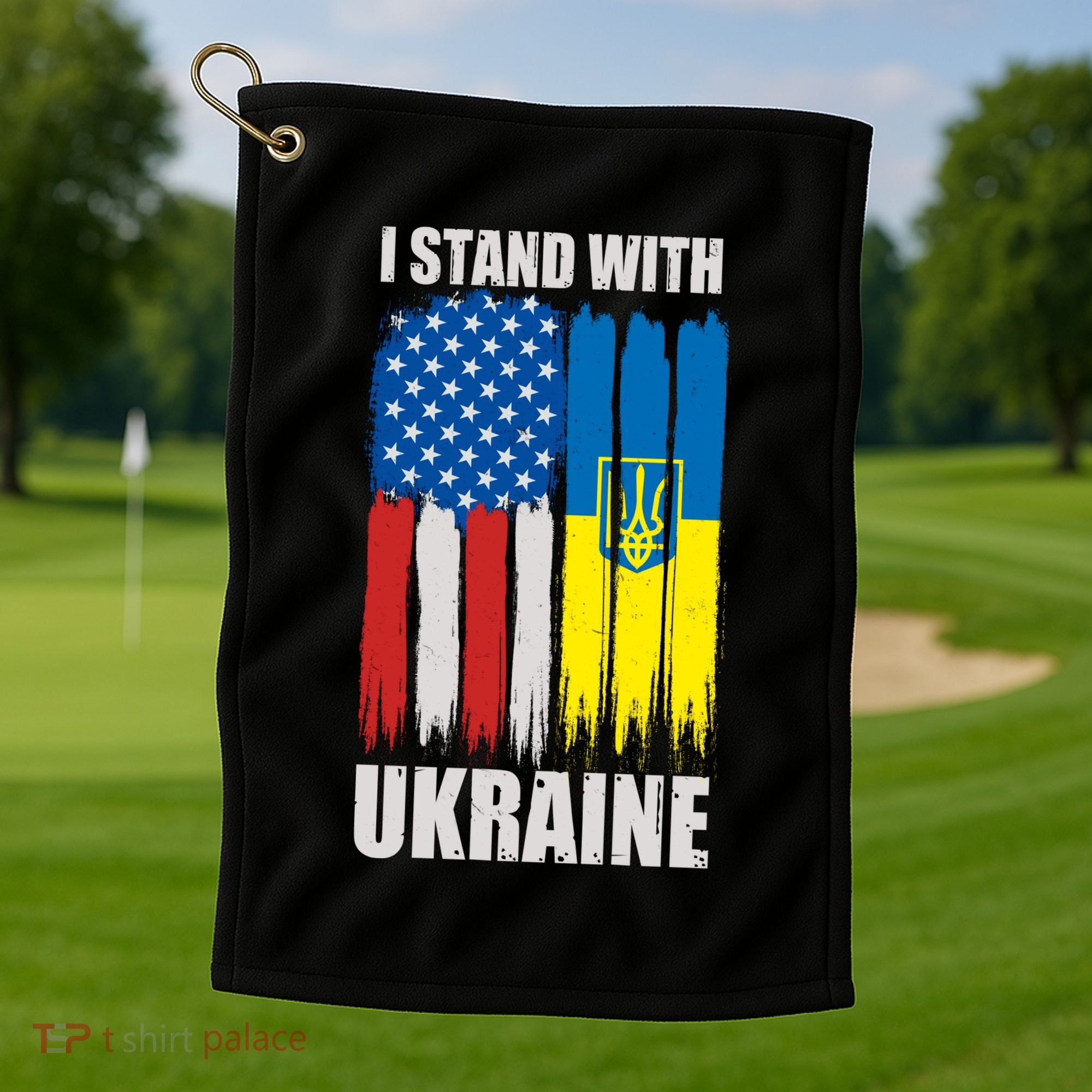 I Stand With Ukraine Painted USA Ukrainian Flags Golf Towel