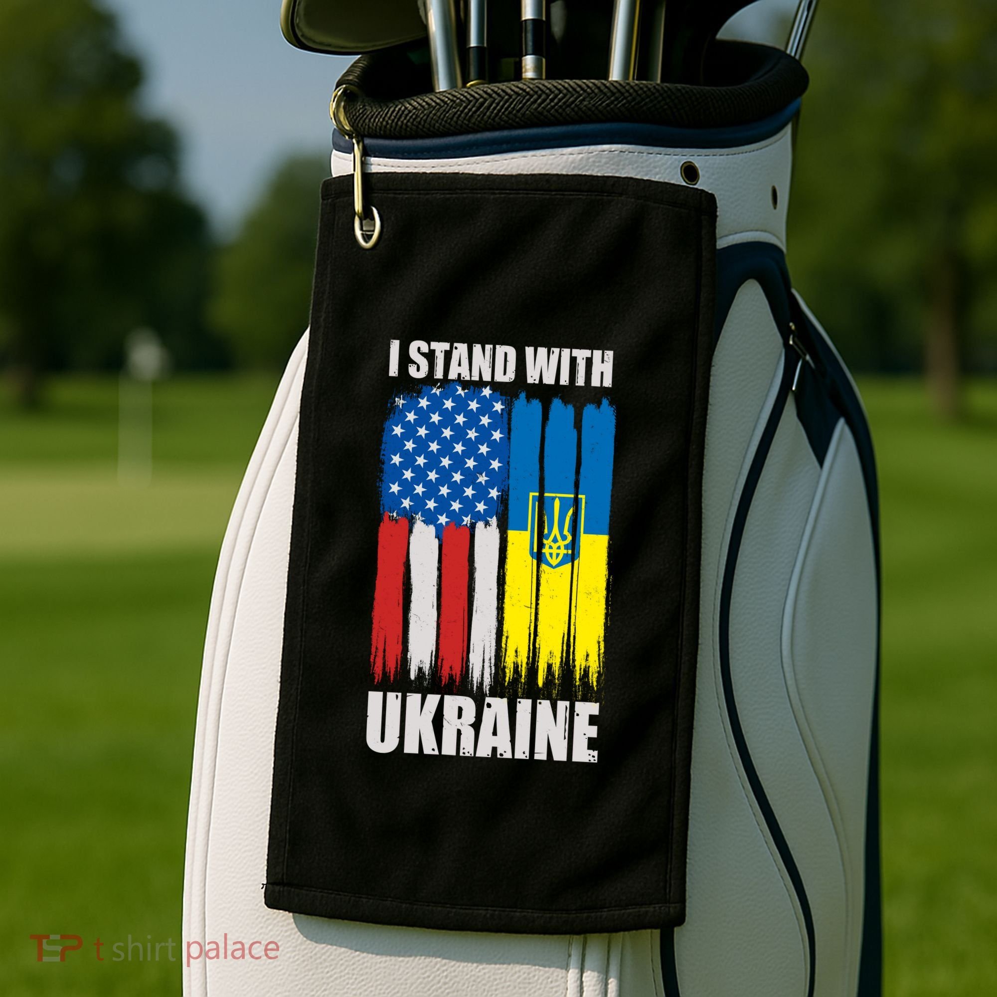 I Stand With Ukraine Painted USA Ukrainian Flags Golf Towel