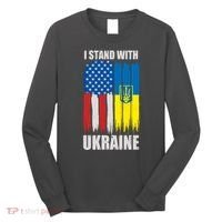I Stand With Ukraine Painted USA Ukrainian Flags Long Sleeve Shirt thumb 0