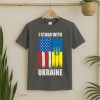 I Stand With Ukraine Painted USA Ukrainian Flags T-Shirt thumb 2