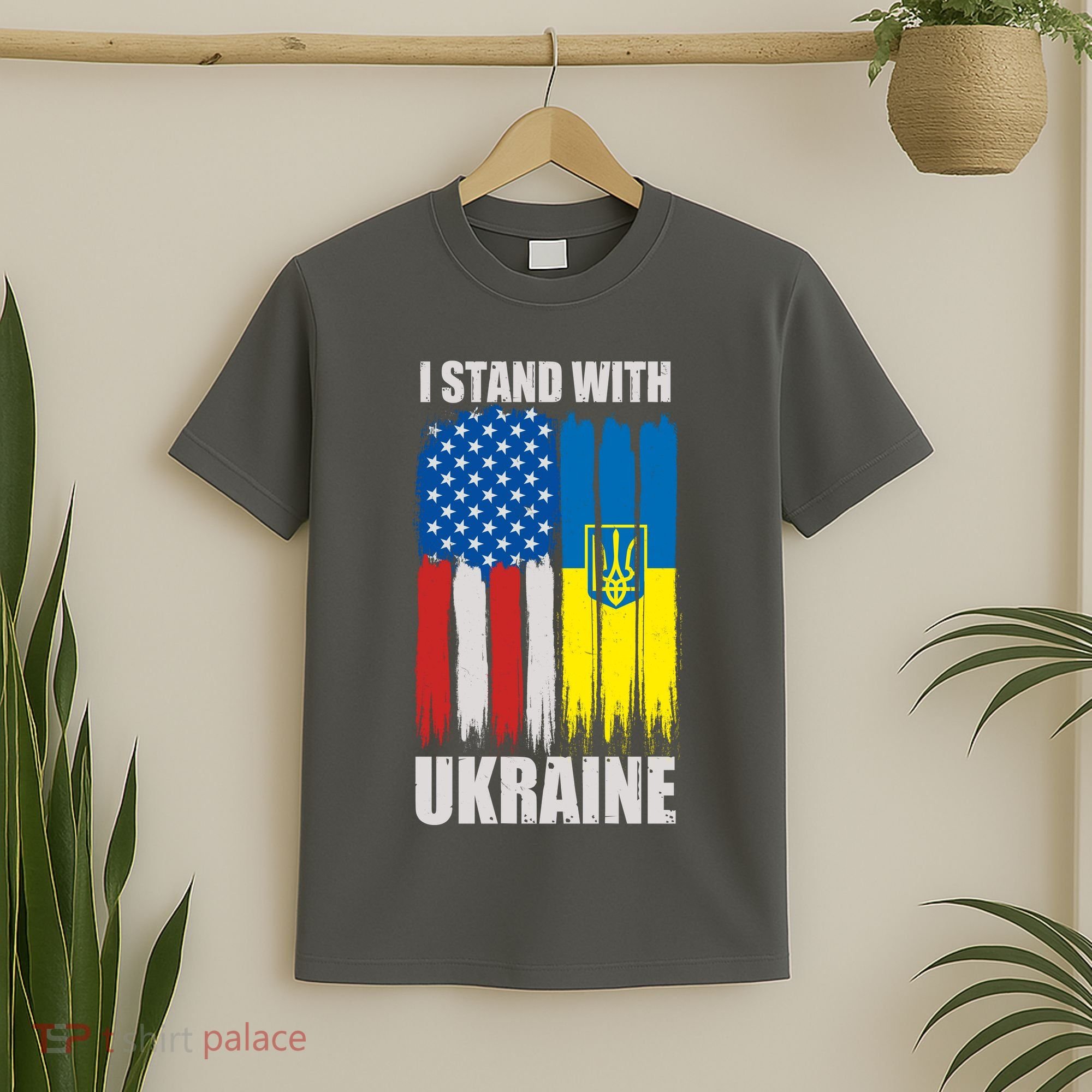 I Stand With Ukraine Painted USA Ukrainian Flags T-Shirt