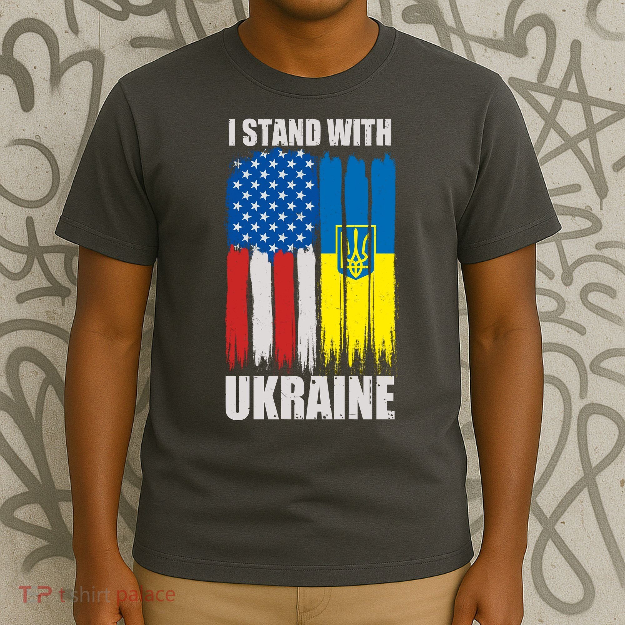 I Stand With Ukraine Painted USA Ukrainian Flags T-Shirt