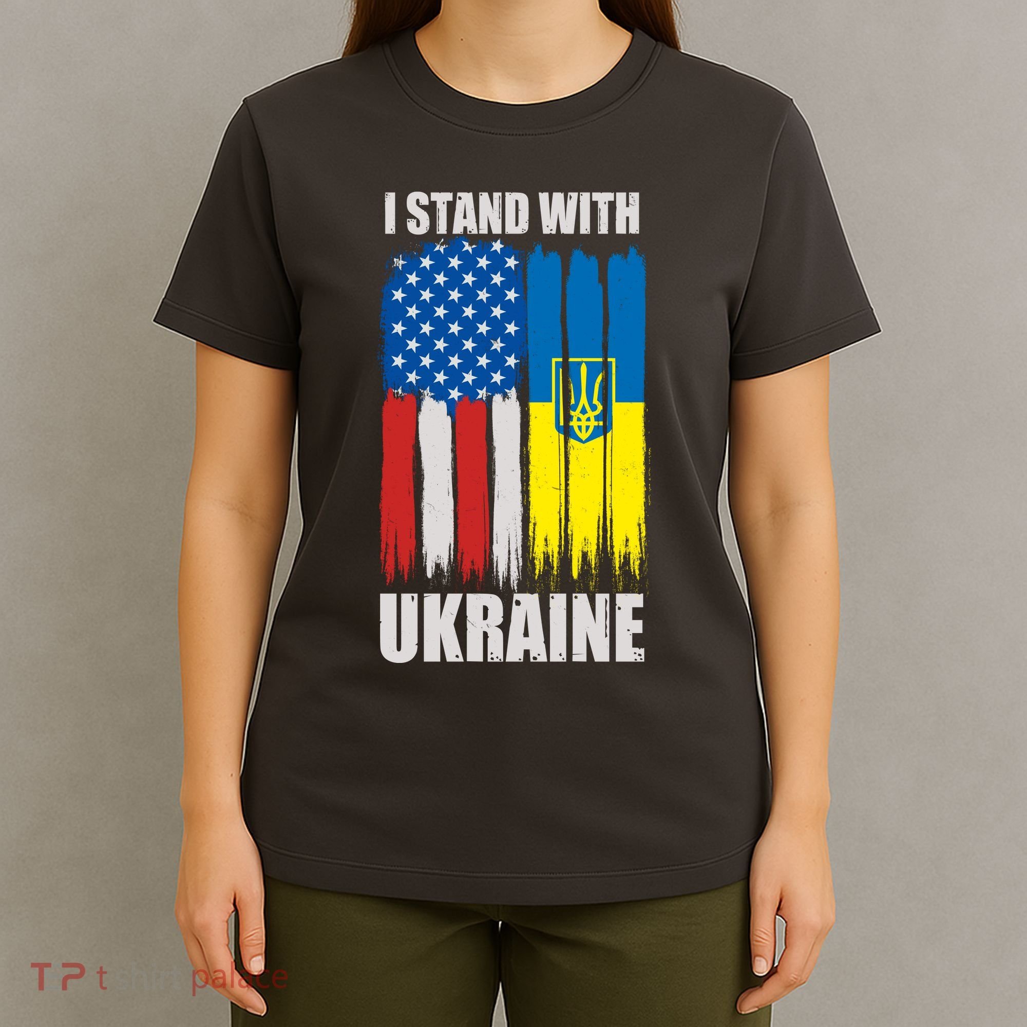 I Stand With Ukraine Painted USA Ukrainian Flags T-Shirt